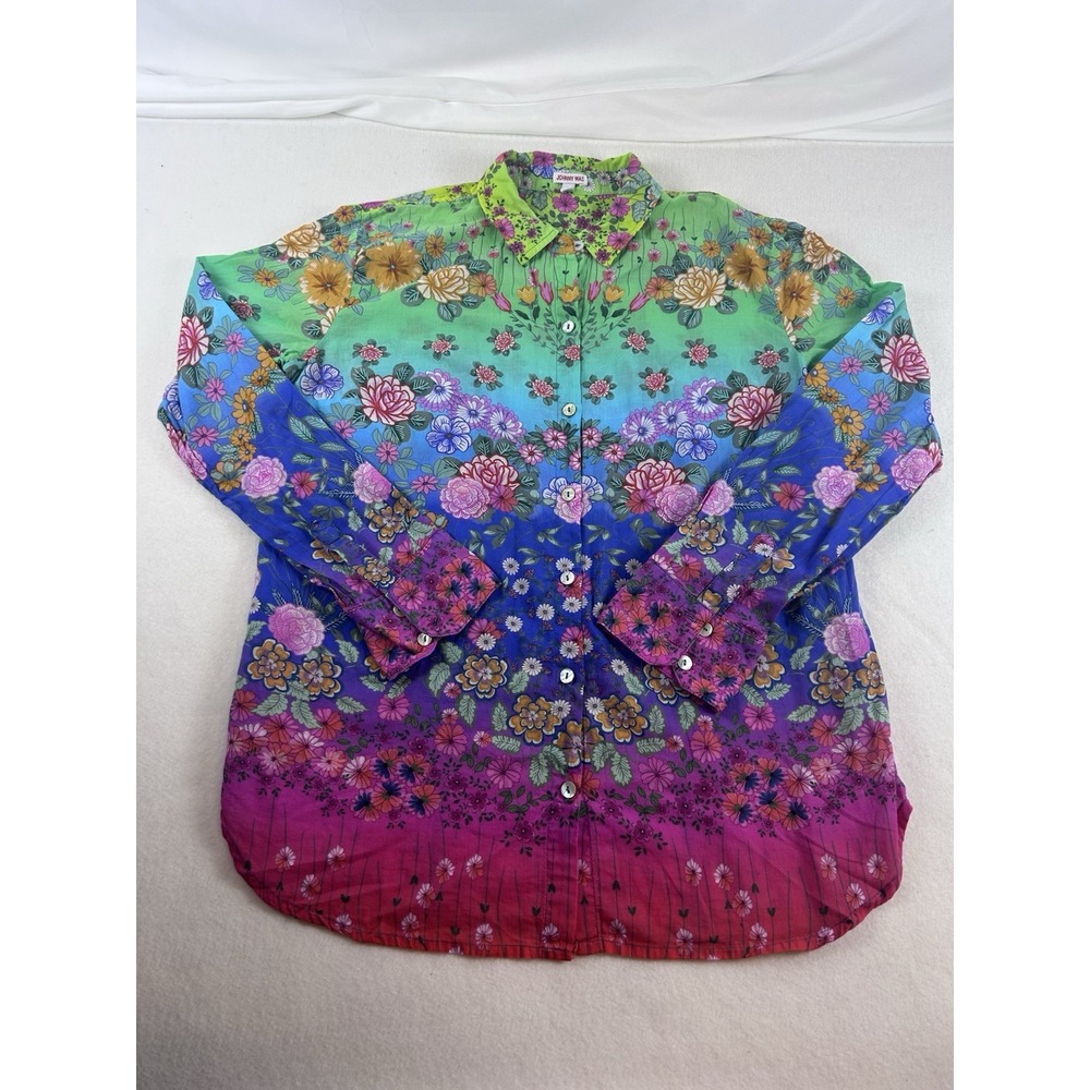 Johnny Was Rainbow Field Tunic Women's Floral Button Down Blouse Size S Boho